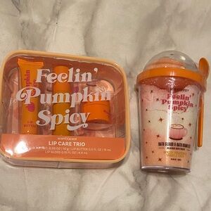 Feelin' Pumpkin Spicy Lip Care Trio & Bath Scrub/Bath Bomb Set